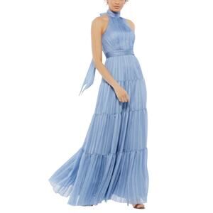 Mac Duggal Sky Blue Pleated Halter Tiered Maxi Gown